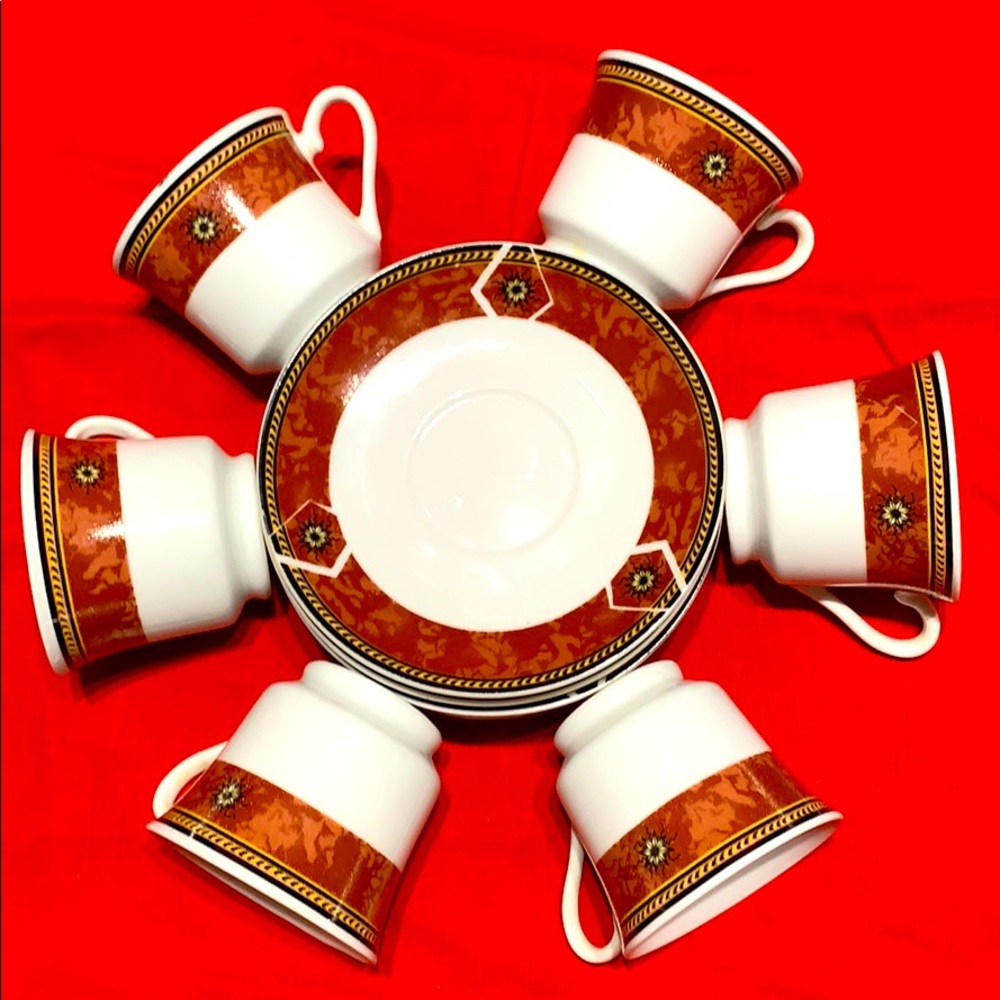 Porcelain set of 6 coffee cups and saucers